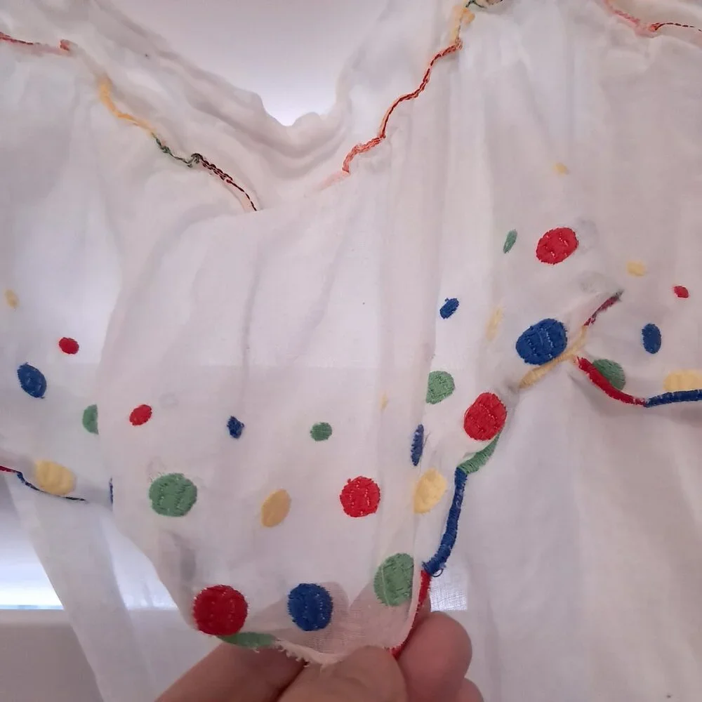 Vintage kitchen cafe curtains polka dots rainbow‎ primary colors white whimsy
